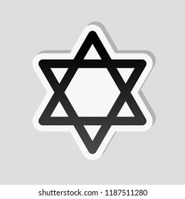 Star of david, simple icon. Sticker style with white border and simple shadow on gray background