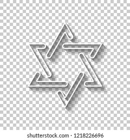 Star of david, simple icon. White outline sign with shadow on transparent background