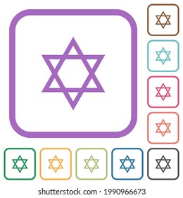 Star of David simple icons in color rounded square frames on white background