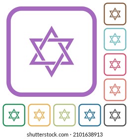 Star of David simple icons in color rounded square frames on white background