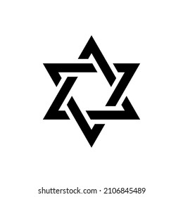 Estrella de David. Estrella de seis puntas, hexagram. Sello del Rey Salomón. Símbolo de Israel. Ilustración vectorial aislada sobre fondo blanco.
