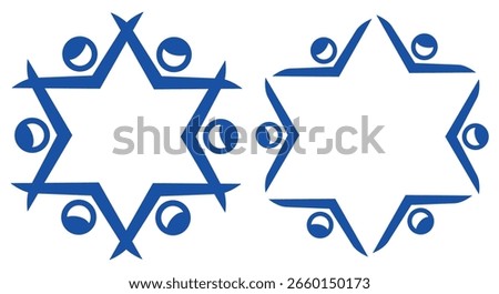 Star of David stick figure composition. The unification of the people of Israel. Flat vector illustration isolated on white background.