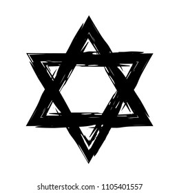 Star of David. Style hand-drawn thick strokes. Grunge star of david.