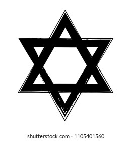 Star of David. Style hand-drawn thick strokes. Grunge star of david.