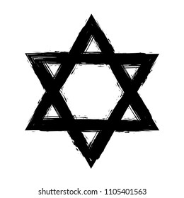 Star of David. Style hand-drawn thick strokes. Grunge star of david.