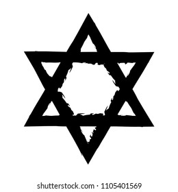 Star of David. Style hand-drawn thick strokes. Grunge star of david.