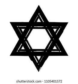 Star of David. Style hand-drawn thick strokes. Grunge star of david.