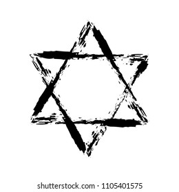 Star of David. Style hand-drawn thick strokes. Grunge star of david.