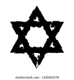 Star of David. Style hand-drawn thick strokes. Grunge star of david.