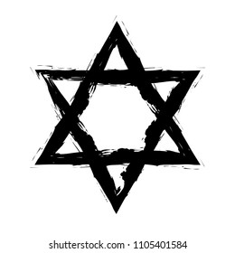 Star of David. Style hand-drawn thick strokes. Grunge star of david.