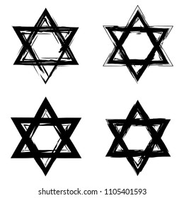 Star of David. Style hand-drawn thick strokes. Grunge star of david.