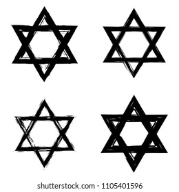 Star of David. Style hand-drawn thick strokes. Grunge star of david.
