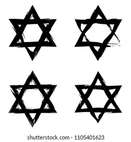 Star of David. Style hand-drawn thick strokes. Grunge star of david.