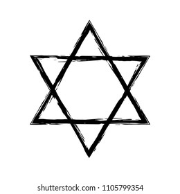 Star of David. Style hand-drawn thick strokes. Grunge star of david.