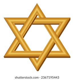 Star of David symbol, Golden Jewish Israeli religious symbol. Judaism sign illustration