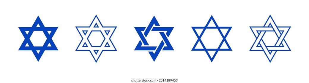 Star of David symbol, icon set. David star collection. Vector illustration.