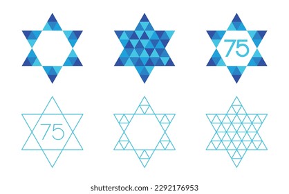 Star of David with a triangle mosaic pattern on white background. Vector illustration. Israel independence day abstract icons.