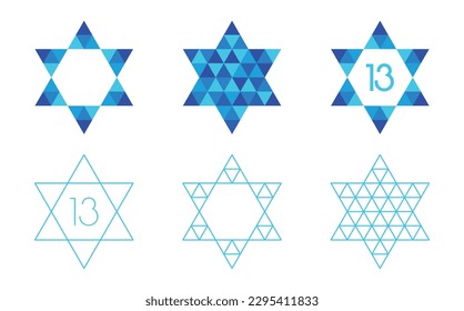 Estrella de David con un patrón de mosaico triangular sobre fondo blanco. Ilustración vectorial. Iconos abstractos de barra Mitzvah.