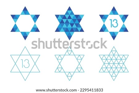 Star of David with a triangle mosaic pattern on white background. Vector illustration. Bar Mitzvah abstract icons.