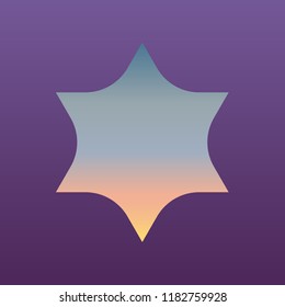 Star of David. Vector. Evening gradient icon at violet background.