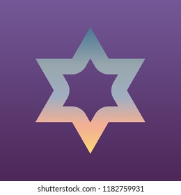 Star of David. Vector. Evening gradient icon at violet background.