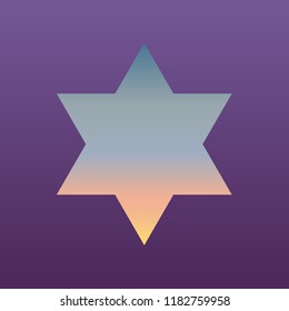 Star of David. Vector. Evening gradient icon at violet background.