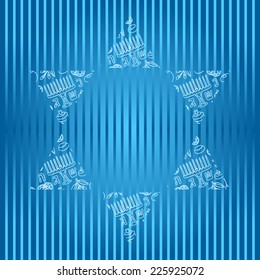 Star of David Vector Frame Colorful Background with Hanukkah Pattern