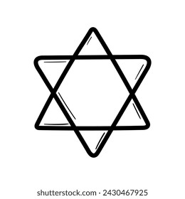 Star of David vector icon in doodle style. Symbol in simple design. Cartoon object hand drawn isolated on white background.