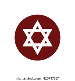 Star of David vector icon. Red circle. Red button