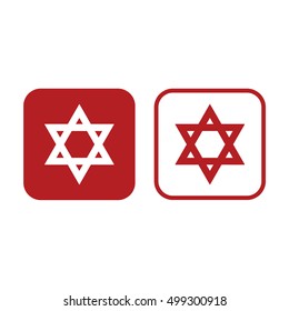 Star of David vector icon. Red and white