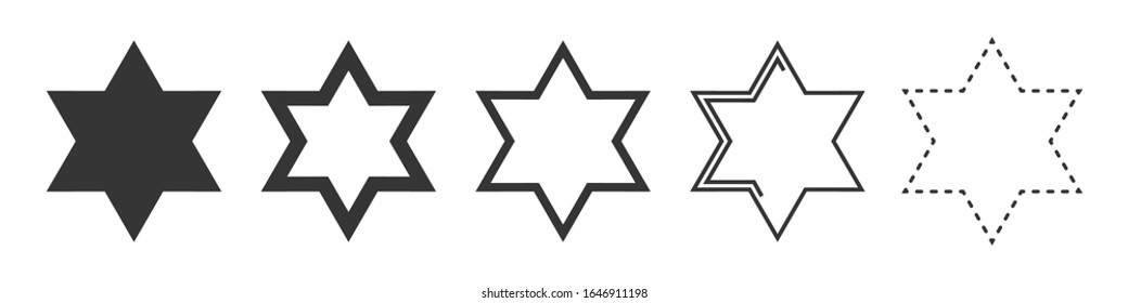 Star of David vector icon. Set of religion stars on white background. Vector illustration. Various six pointed black stars