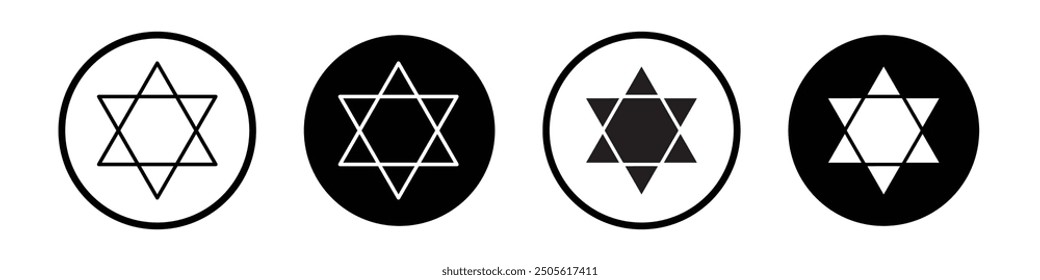 Star of David vector icon set black filled and outlined style.