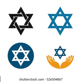 Star of David vector logo. Judaism or Jewish set icons