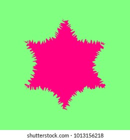 Star of David. Vector. Magenta rough icon on greenish background. Isolated.