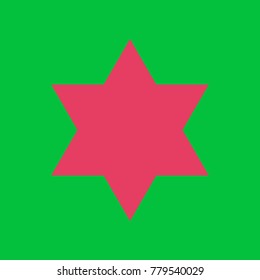 Star of David. Vector. Paradise pink icon on dark pastel green background.