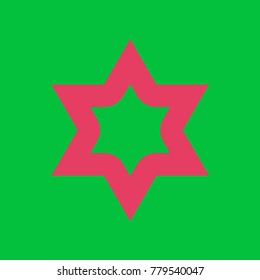 Star of David. Vector. Paradise pink icon on dark pastel green background.