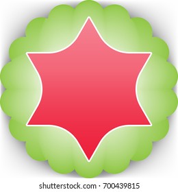 Star of David. Vector. Pinkish icon with white contour on green background which similar to flower.