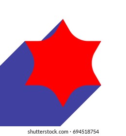 Star of David. Vector. Red flat style icon with dark blue long shadow on white background.