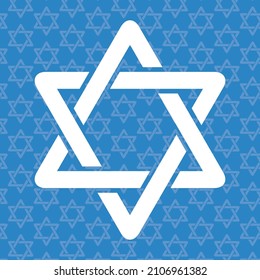 Star of David, vector symbol, icon sign. Blue pattern background.