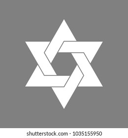 Star of David. Vector. White icon on medium gray background. Isolated.