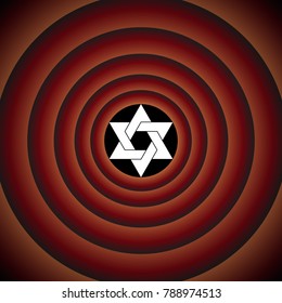 Star of David. Vector. White icon on black circle in gradient rings.