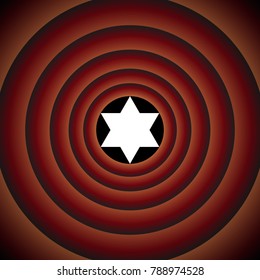 Star of David. Vector. White icon on black circle in gradient rings.