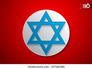 Star of David in a white circle on a red background
