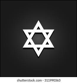 Star of David. White flat simple vector icon with shadow on a black background