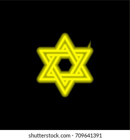 Star of David yellow glowing neon ui ux icon. Glowing sign logo vector