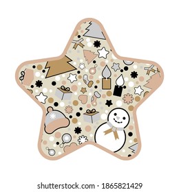 Star. The decoration of the Christmas toys. Winter holiday. Gold, silver and black colors. Vector illustration for web design or print.