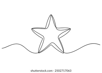 Ein Stern, der in einer einzigen Linie auf einer weißen Oberfläche dargestellt wird, setzt die Vektorgrafik der Linienkunst fort.