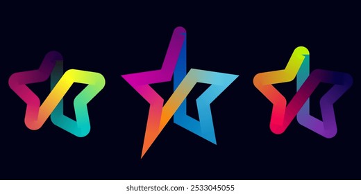 design de estrela, estrela 3d, estrela de cor de gradiente, ícone de estrela