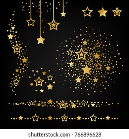 Star design elements. Golden decorative ornaments collection. Divider,wreath,garland,label and other.