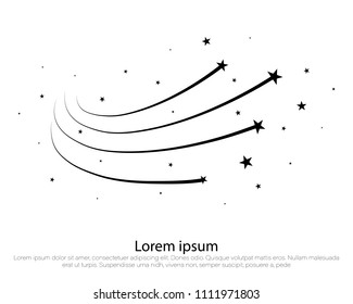 Star design tattoos. Black Shooting Star with Elegant Star Trail on White Background - Meteoroid, Comet, Asteroid. Abstract Falling Star.